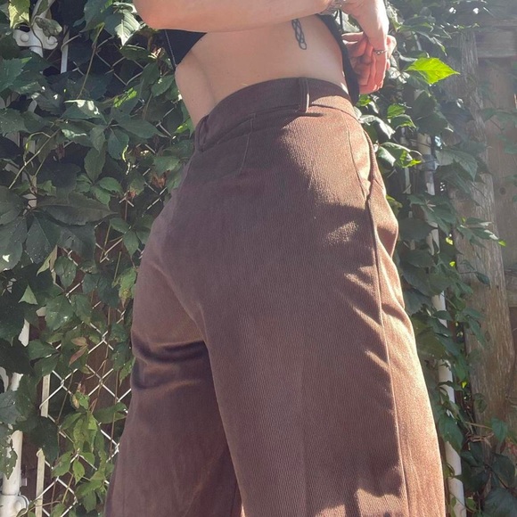 brown corduroy feel wide leg pants - Picture 2 of 4